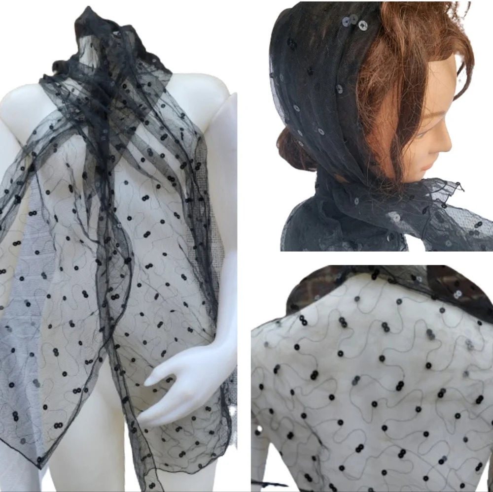 Vintage Spiral Sequin Mesh Scarf/ Wrap/ Headscarf